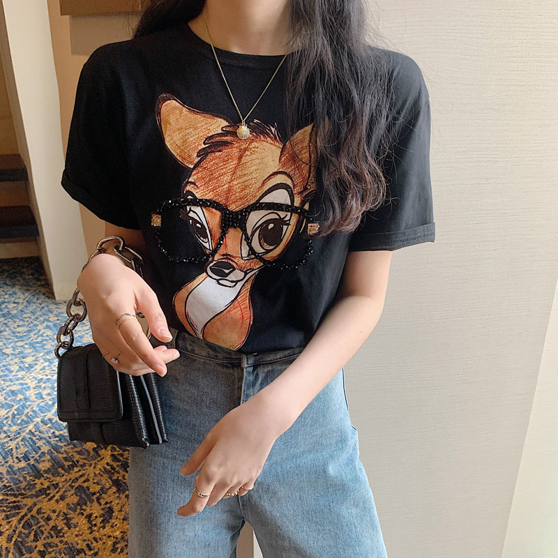 Picture of ins Artistic Women's Casual Base Shirt Women's Korean Loose Top Women's Summer Couple's Short Sleeve T-Shirt Women's Wholesale