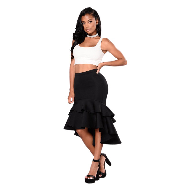 Ebay Wish New 2019 European and American Autumn and Winter Clothing Women's Skirt Short in Front and Long in Back Sexy Fishtail Skirt in Stock