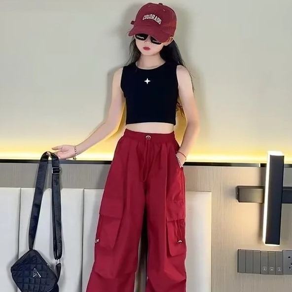 South Korea children's clothing girls' autumn loose children's casual pants 2024 spring and autumn girls' fashionable trousers loose overalls