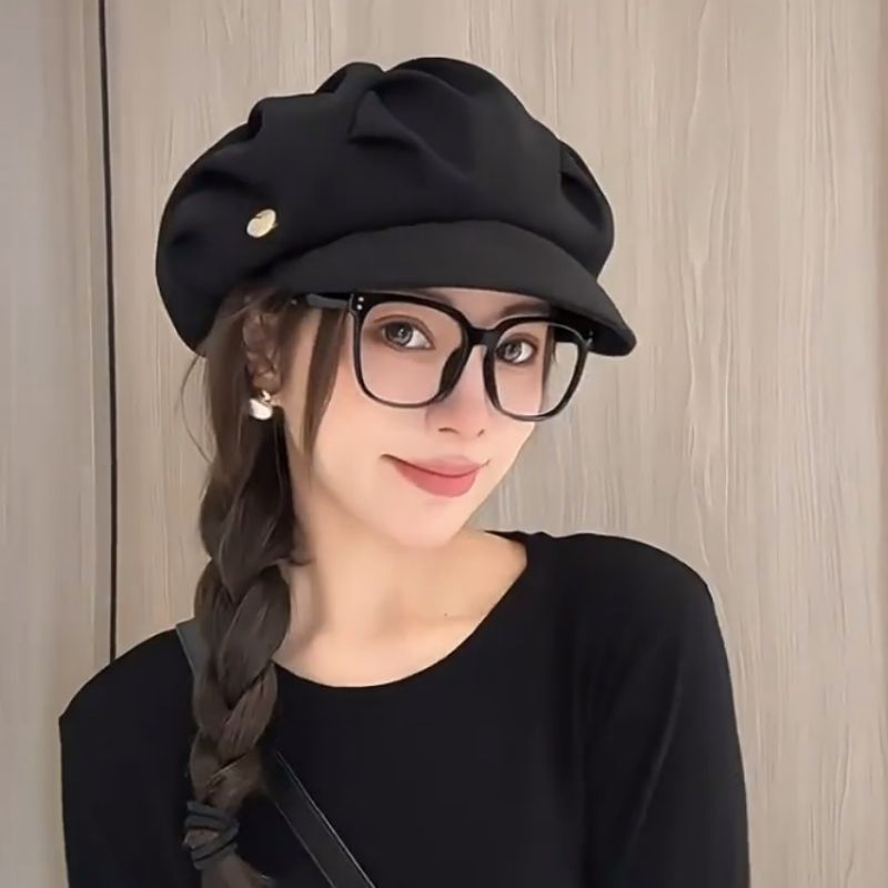 Picture of Showing Face Small Pleated Duck Tongue Beret Spring and Autumn All-match Casual Octagonal Hat Metal Label Soft Hat Street Hat Children's Trendy