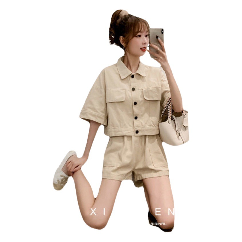 Summer Tooling suit Women's New Fashionable All-match Casual plus size Loose Student Shorts Two-piece Trendy