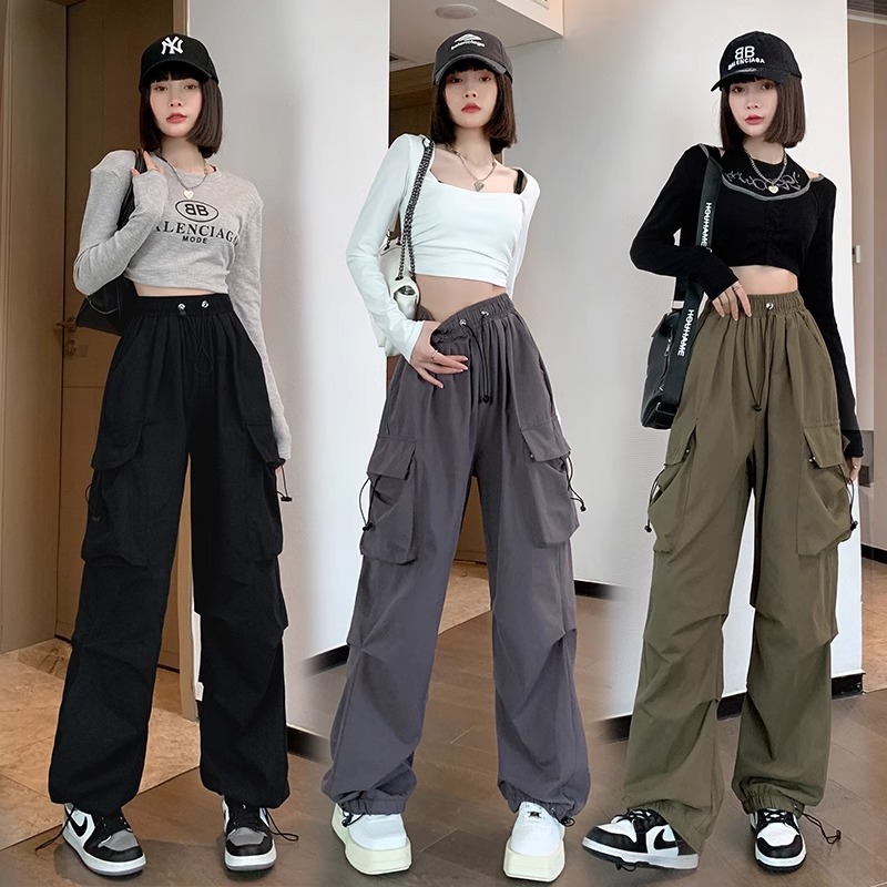 Cross-border Summer New American Style Cordwork Pants High Street Wide Leg Casual Pants Women's Retro High Waist Drawstring All-match Long Pants