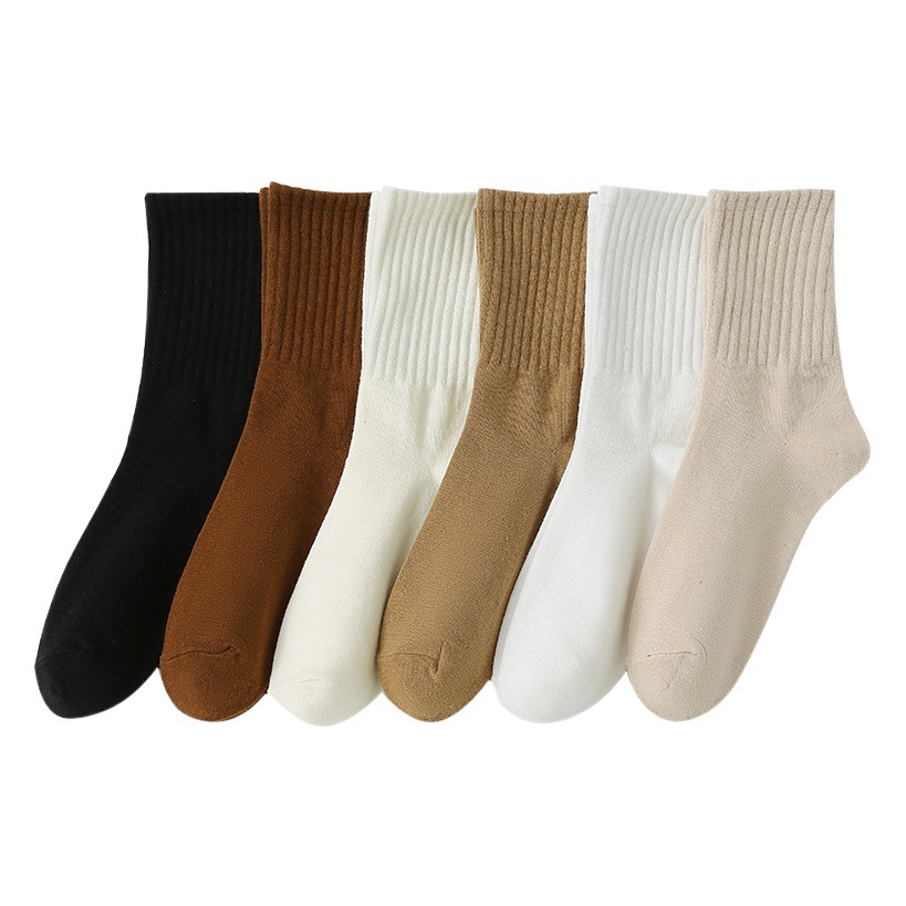 Autumn and winter socks women's Japanese-style 200-pin solid color cotton mid-calf length socks sports and leisure matching shark pants women's socks wholesale