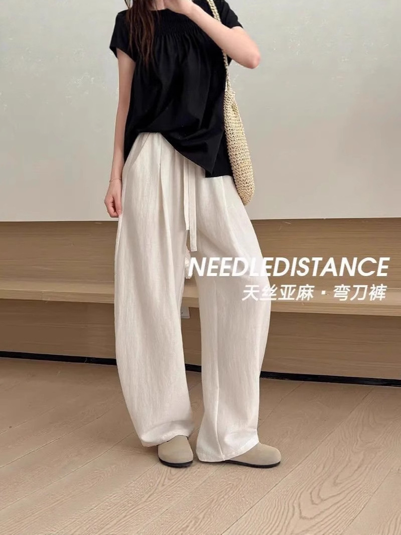 Tencel Linen Scimitar Pants Summer New Drawstring Elastic Hip-Covering Slimming Drape Stylish Versatile Casual Scimitar Pants