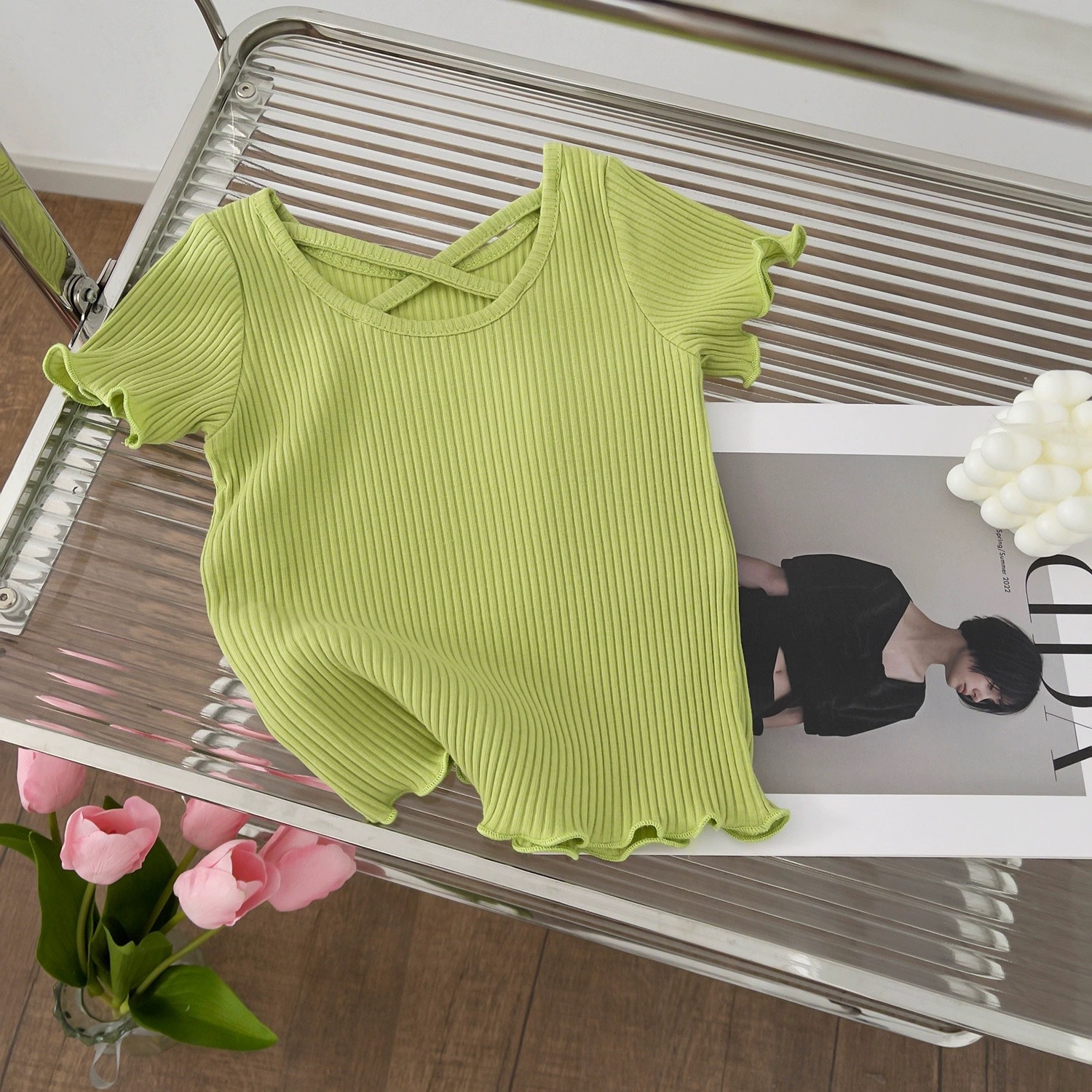 Picture of Girls' Summer Dress suit 2023 New Arrival Female Baby Korean Style Fashionable Short-sleeved Girl's Flower-bud Pants Summer Two-piece Set