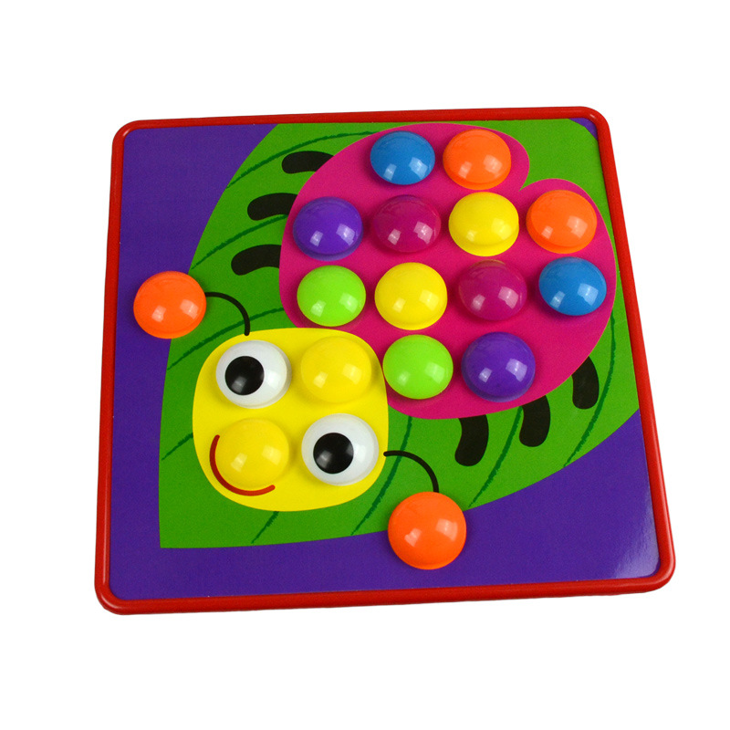 Picture of Large-grain button jigsaw puzzle mushroom nail originated from American early childhood Children's Enlightenment puzzle color matching combination toy