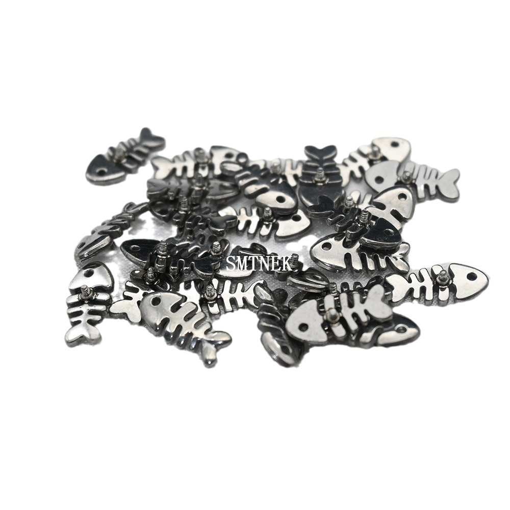Picture of SMTNEK titanium steel Fishbone external tooth mouth ear studs lip nail piercing jewelry head accessories
