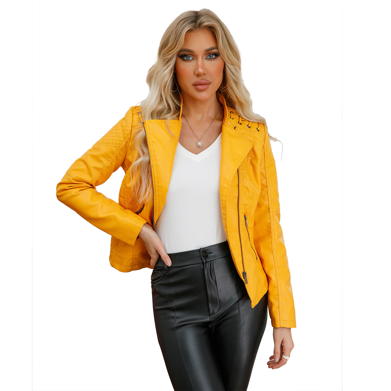 Picture of Exquisite leather jacket youthful fashion European and American women's leather jacket short jacket slim-fit thin