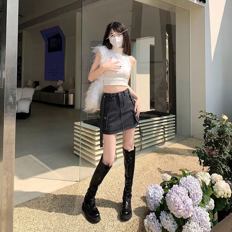 Vintage Design Sense High Waist Denim Skirt 2024 Women's Summer New Slim Look Tooling Personality A Short Skirt