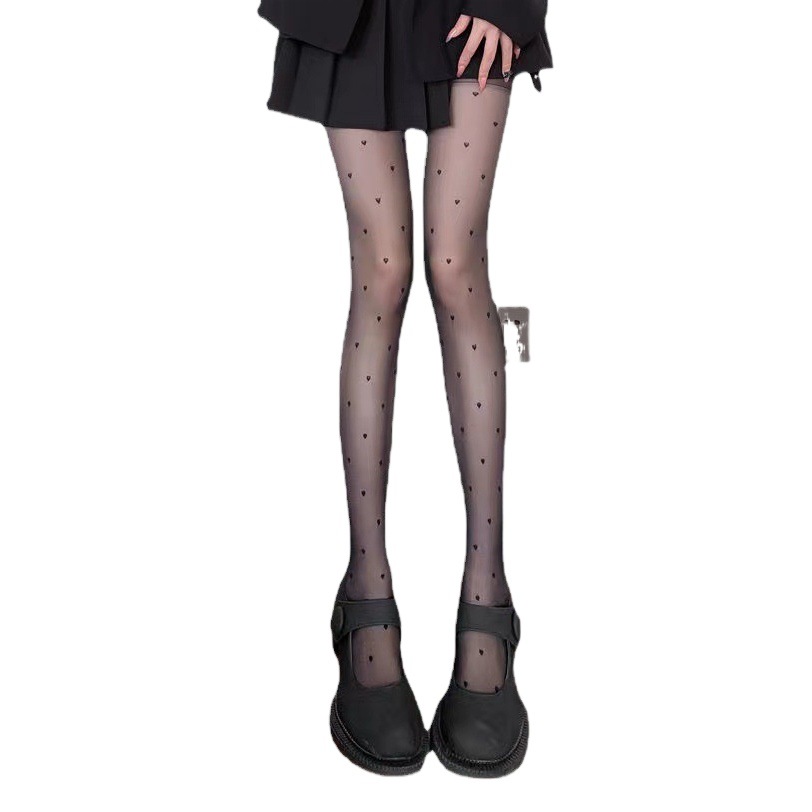 Little Pepper Jk Summer Internet Celebrity Thin Black Stockings Women's Printed Love Polka Dot Sexy Stockings Women's Pantyhose