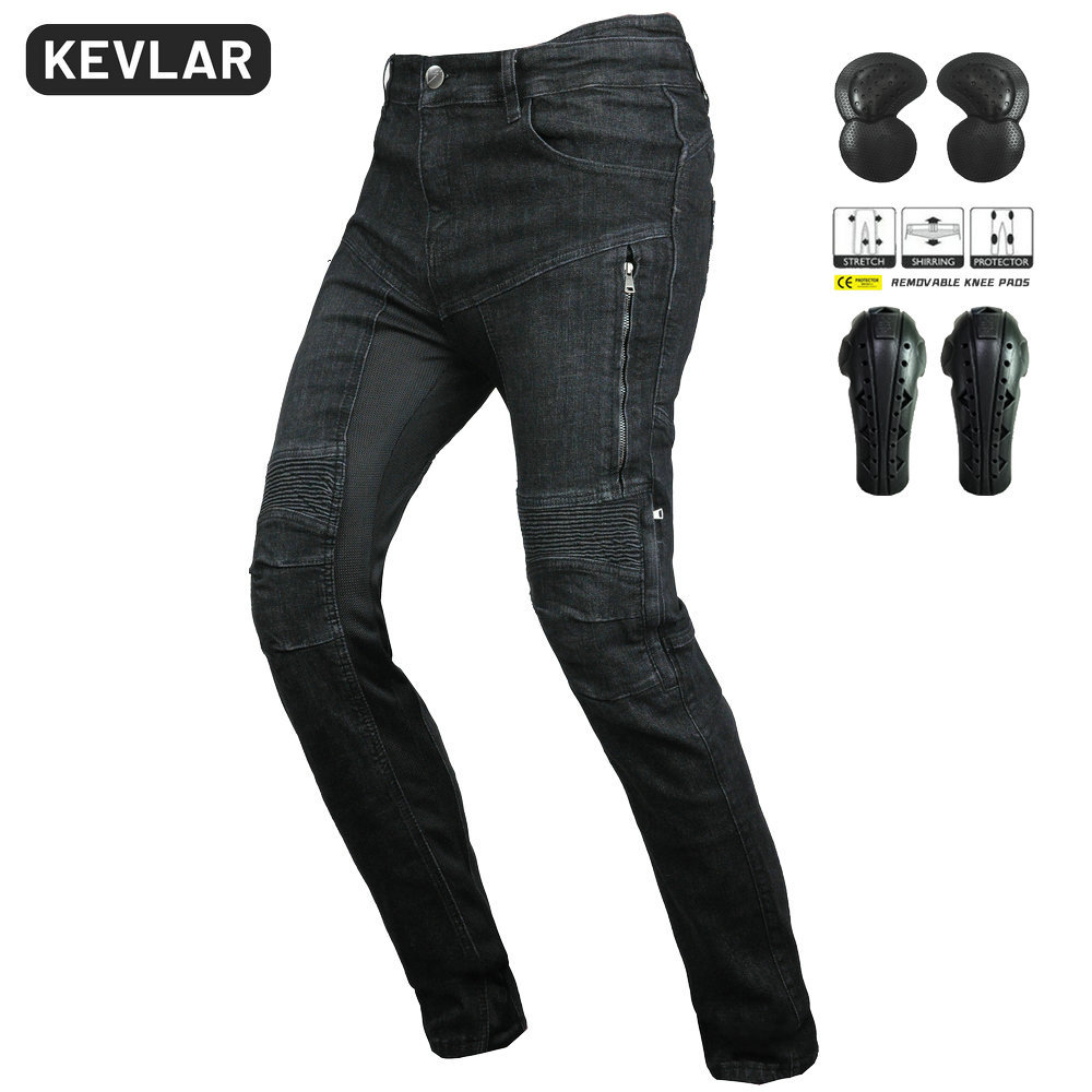 VOLERO motorcycle jeans men's summer Breathable High waist biker cycling pants Kevlar extended protective gear