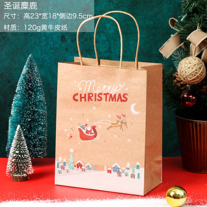 Picture of Spot New Christmas Kraft Paper Bag Christmas Eve Handbag Candy Gift Bag Apple Packaging Gift Paper Bag