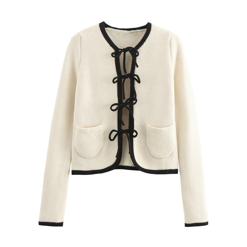 Picture of SAW AliExpress Independent Station European and American Style Women's Fashion Casual Crewneck Long Sleeve Bow Knitted Cardigan Jacket