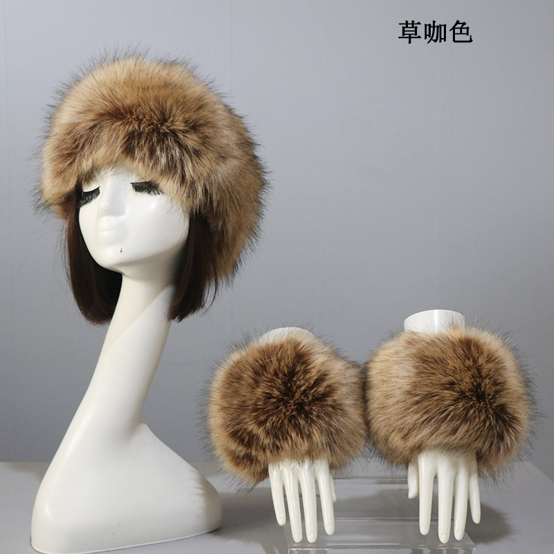 Picture of Hat Cuff Set Autumn and Winter Warm Imitation Fur Empty Top Hat Imitation Fox Mao Mao Cuff Foreign Trade Beanie Hat for Women