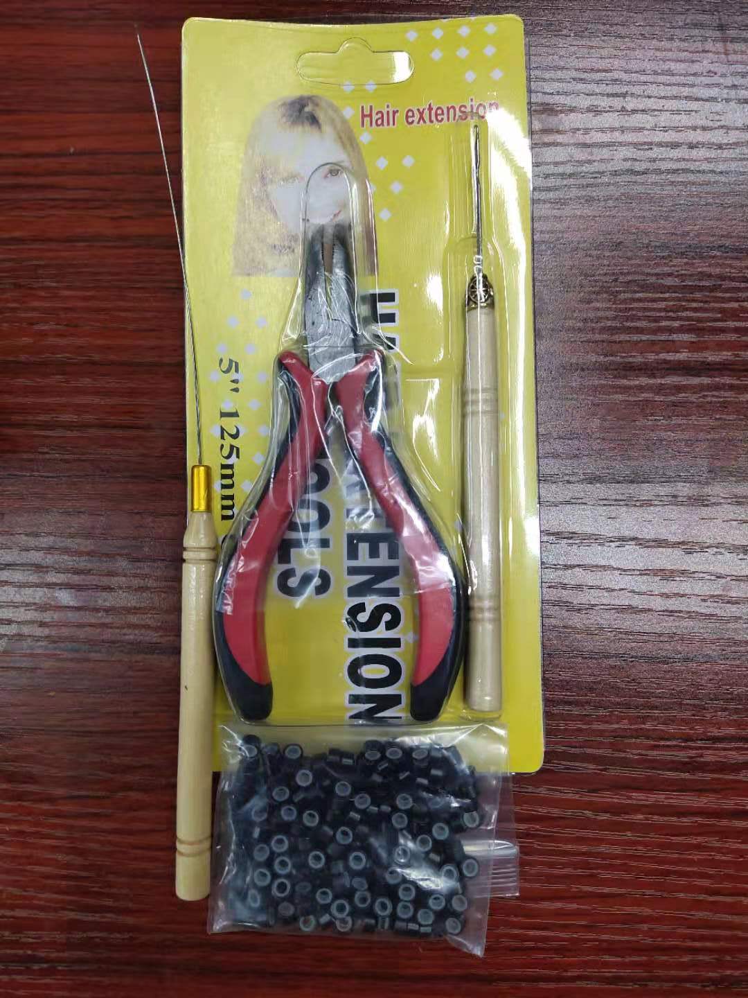 Picture of Cross-border Wig Pliers suit New Hair Extending Pliers suit Five-piece Silicone Buckle Wooden Crochet Wig Tool