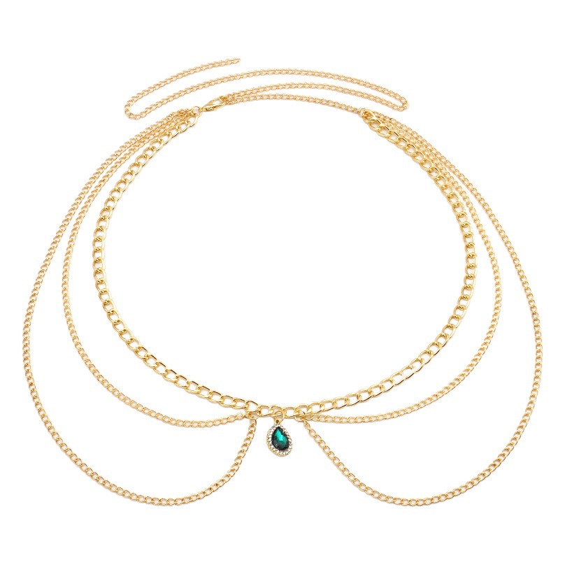 European and American cross-border jewelry fashion all-match simple multi-layer metal body chain personality emerald diamond waist chain