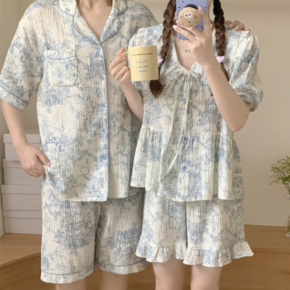 Korean Ins Women's New Summer Pajamas Women's Korean Ink Painting Short-Sleeved Suit Soft and Comfortable Home Clothes for Women