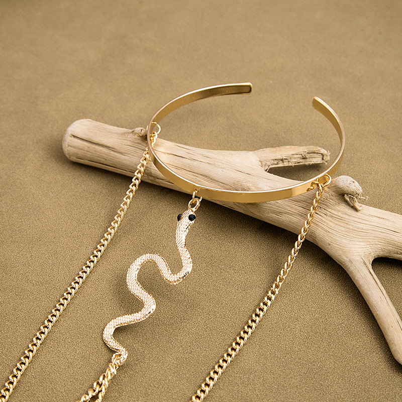 Picture of Metal Wind Arm Ring Simple Long Tassel Snake Distinctive Chain Diamond Jewelry Light Luxury High-end Ring Bracelet