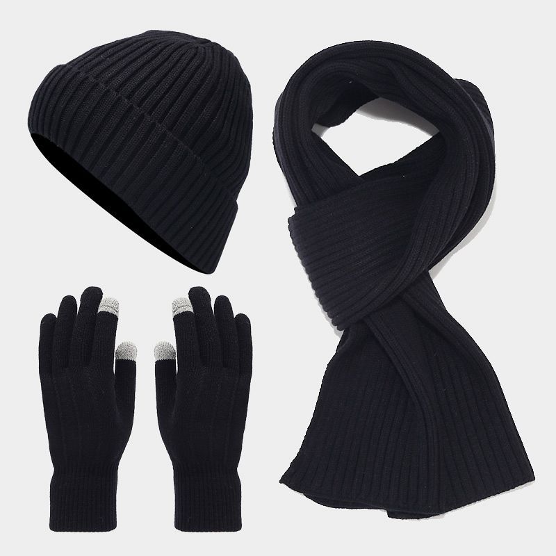 Picture of Autumn and Winter new fleece-lined warm men's hat scarf gloves cold-proof suit women's trendy thickened knitted three-piece set