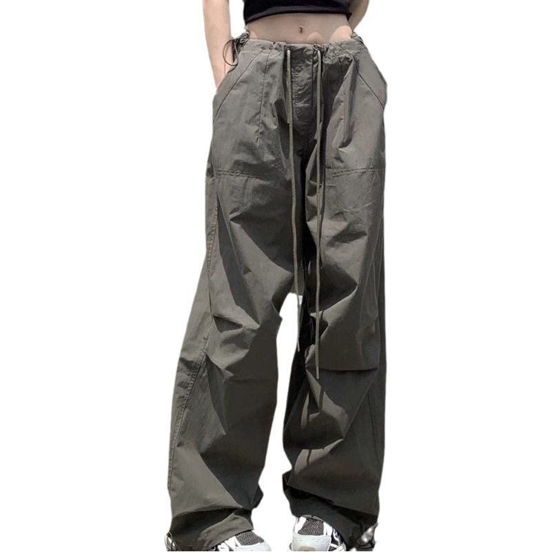 Cross-Border American street style summer loose straight ankle-tied overalls women's trendy cool casual wide-leg mopping pants