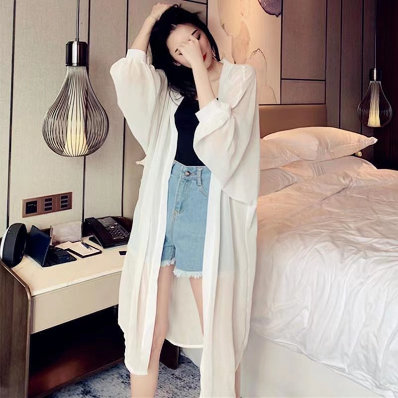 Picture of Long Bat-Sleeved Sun Protection Shirt for Women, Loose Summer Solid Color Outer Cardigan, Thin Coat, Shawl, Long-Sleeved Sun Protection Shirt