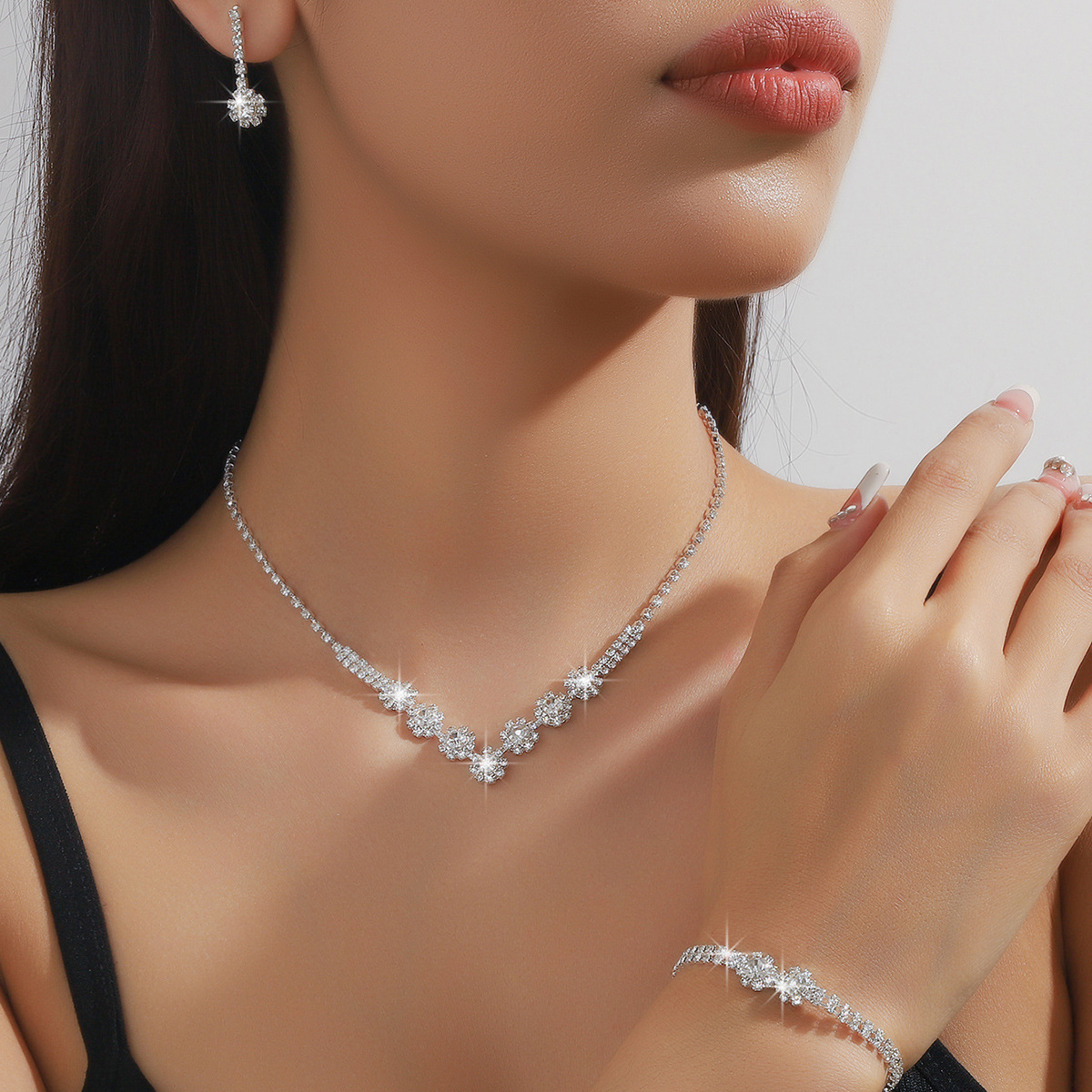 Bridal Jewelry suit Wedding Jewelry Wholesale Necklace Earrings Bracelet Three-Piece Evening Dress Wedding All-Match Accessories