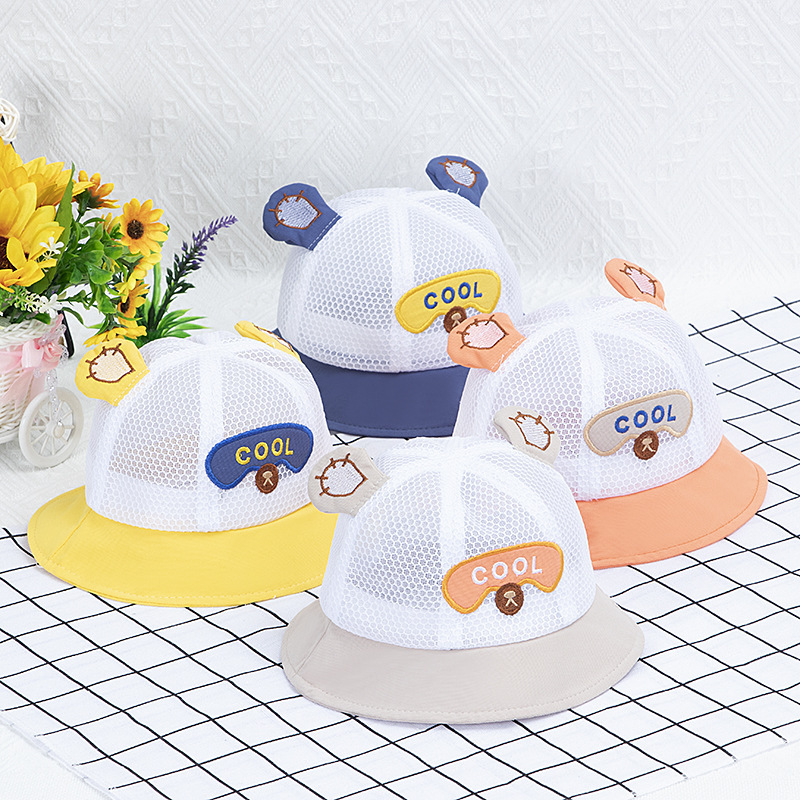 Picture of 0-2 years old baby New basin hat summer sunscreen breathable net hat travel sun hat mesh children fisherman hat