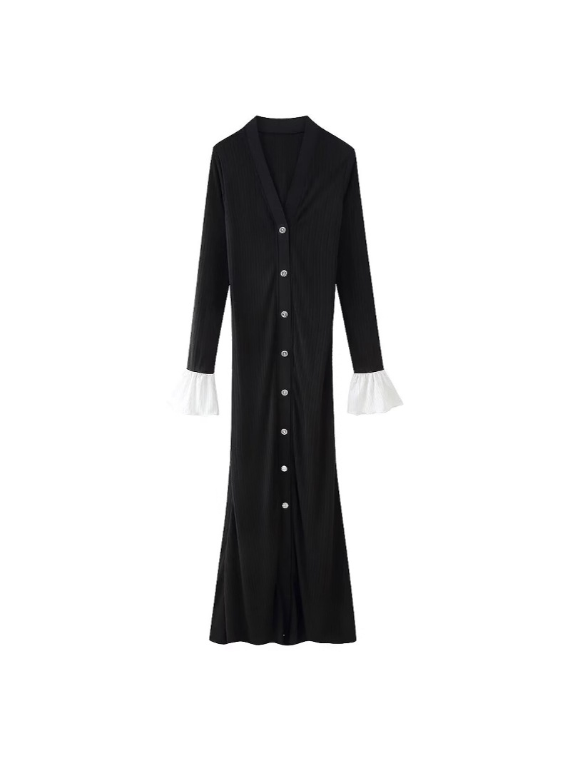 High-Quality Ready-Made 2025 European and American Spring & Fall New Fashion Knitted V Neck Slim Slim Long-Sleeved Dress for Women