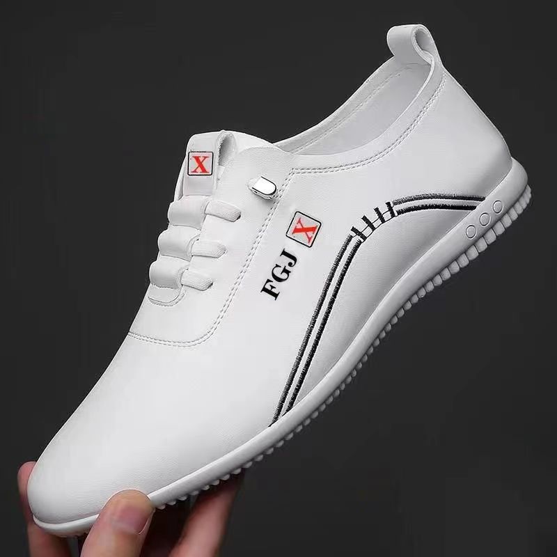 Spring and Summer Leather Shoes Soft Leather Men's Shoes Soft Sole Men's Business Casual Shoes Slip-on Lightweight Bean Shoes White Shoes