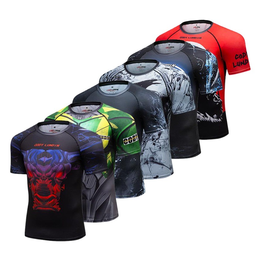 Summer 2020 New 3D Digital Printing Short-sleeved Trendy Fitness Tights Men's Quick-dry Fitness Tights