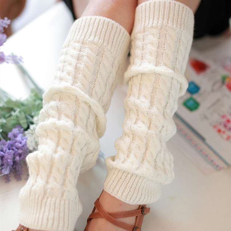 85g padded hemp pattern pile socks Korean version of women's autumn and winter new knitted foot cover eight-character wool leg guard boot cover