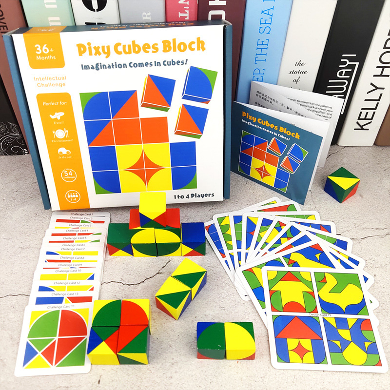 Children's wooden cube building blocks puzzle intelligence development space imagination logical thinking training educational toys