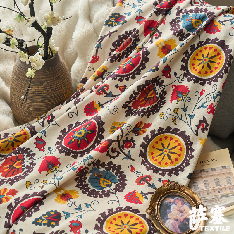 Picture of Hemp Cotton Digital Printing Fabric Ethnic Style Retro Style Bohemian Fabric Hotel Pillow Bar Tablecloth
