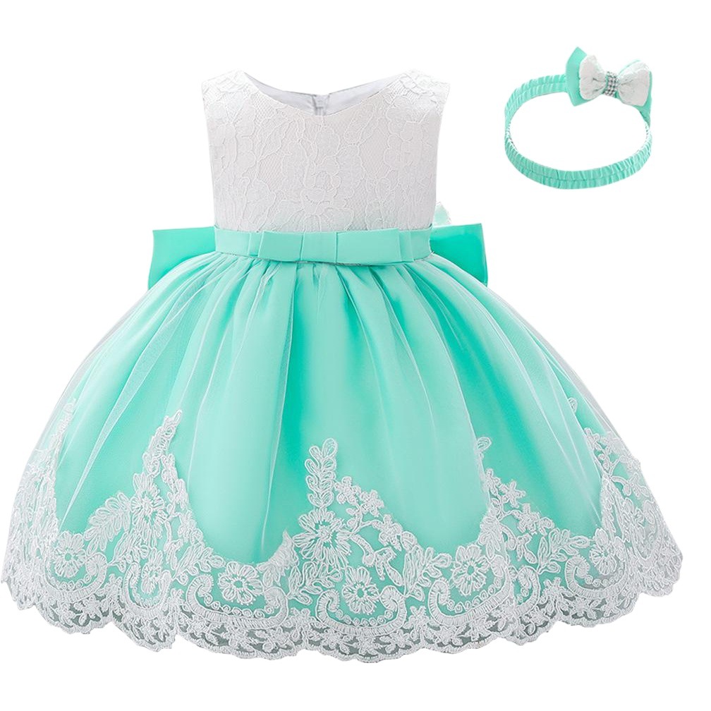 Amazon New Baby Princess Children's Dress Women's Bow Stitching Washed Dress 1-3Y Lace dress