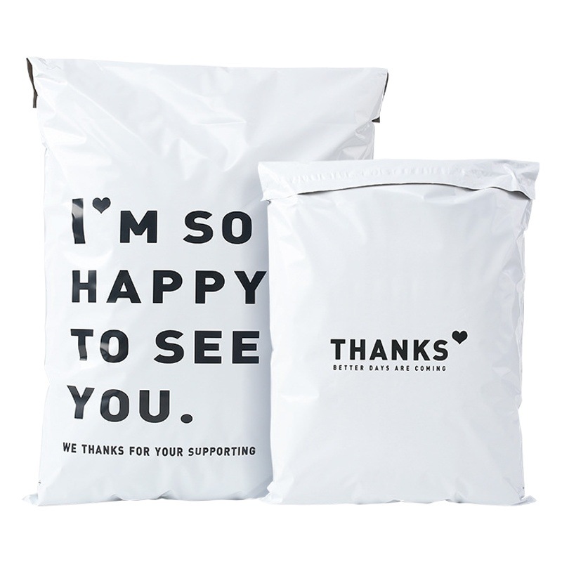 Thickened Express Bag Packing Bag White English Printing Bag Logistics Clothing Parcel Packaging Bag Waterproof Bag Customization