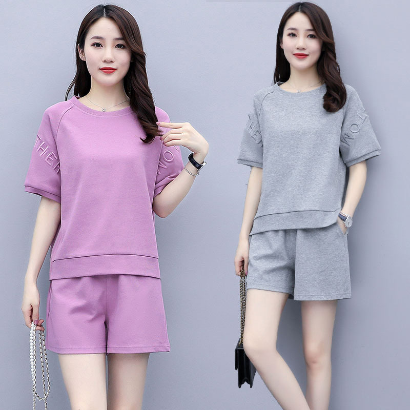 Sports Suit Women's 2022 Summer New Fashion Cotton Loose Embroidered Short-sleeved Shorts Casual Running Suit Two-piece Set