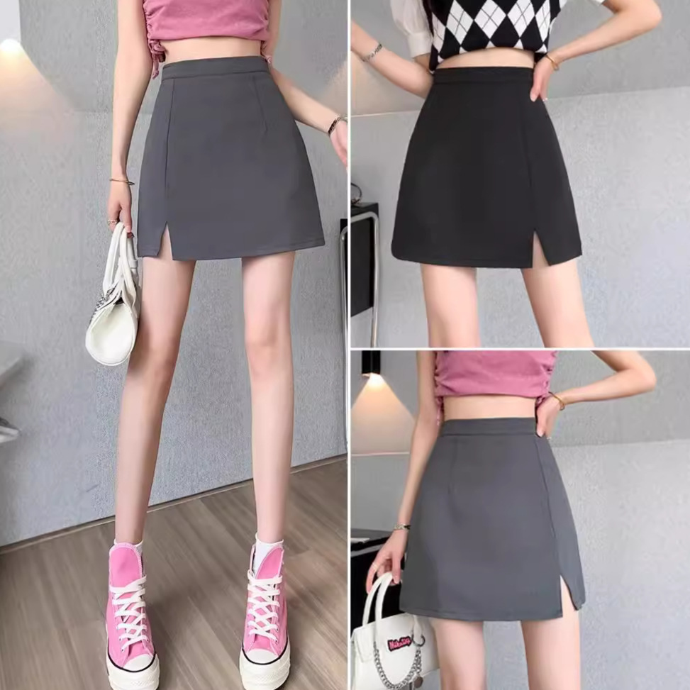 Split Short Skirt High Waist Skirt Spring and Summer Women's A- line Skirt Slim Hip Skirt 2024 New Suit Skirt