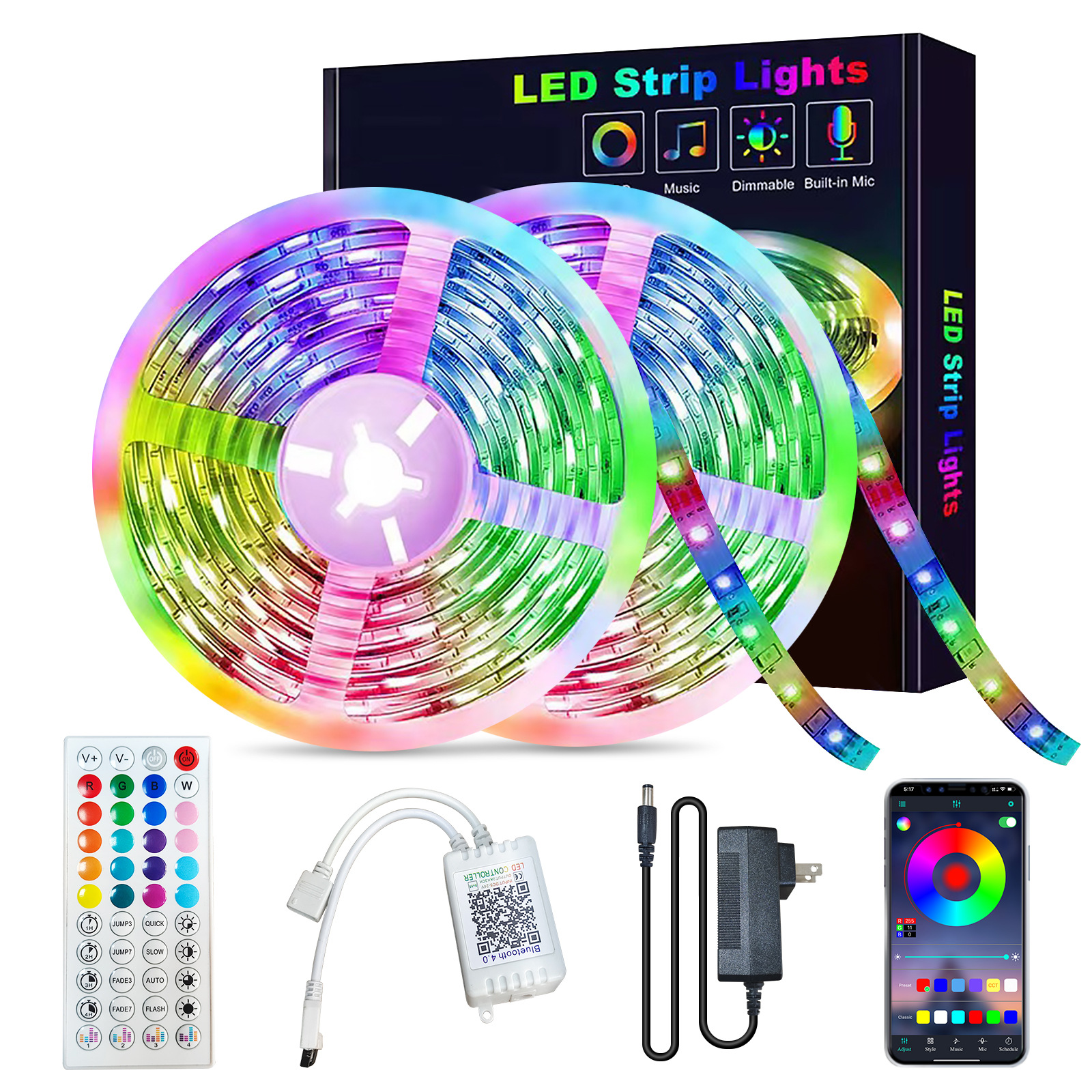 Cross-border spot KESHU 24V1 M 16 light strip set 5050 bare board Music led Bluetooth low voltage light strip