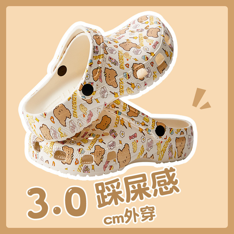Lidani ladies hole shoes cute indoor and outdoor wear cartoon printing sweet street style sandals wholesale