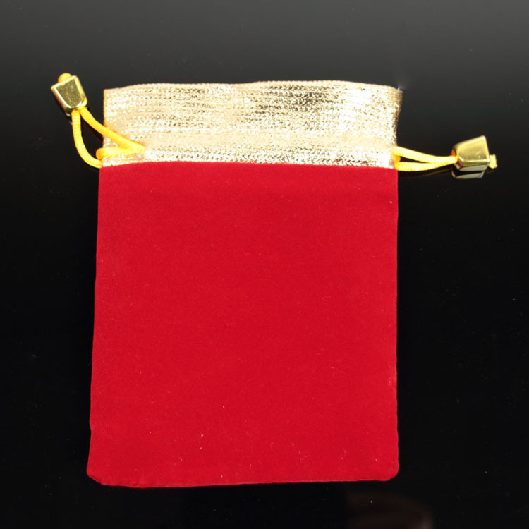 Picture of Red velvet bag red velvet gold mouth jewelry bag linen text play bag wooden string hand bag wholesale
