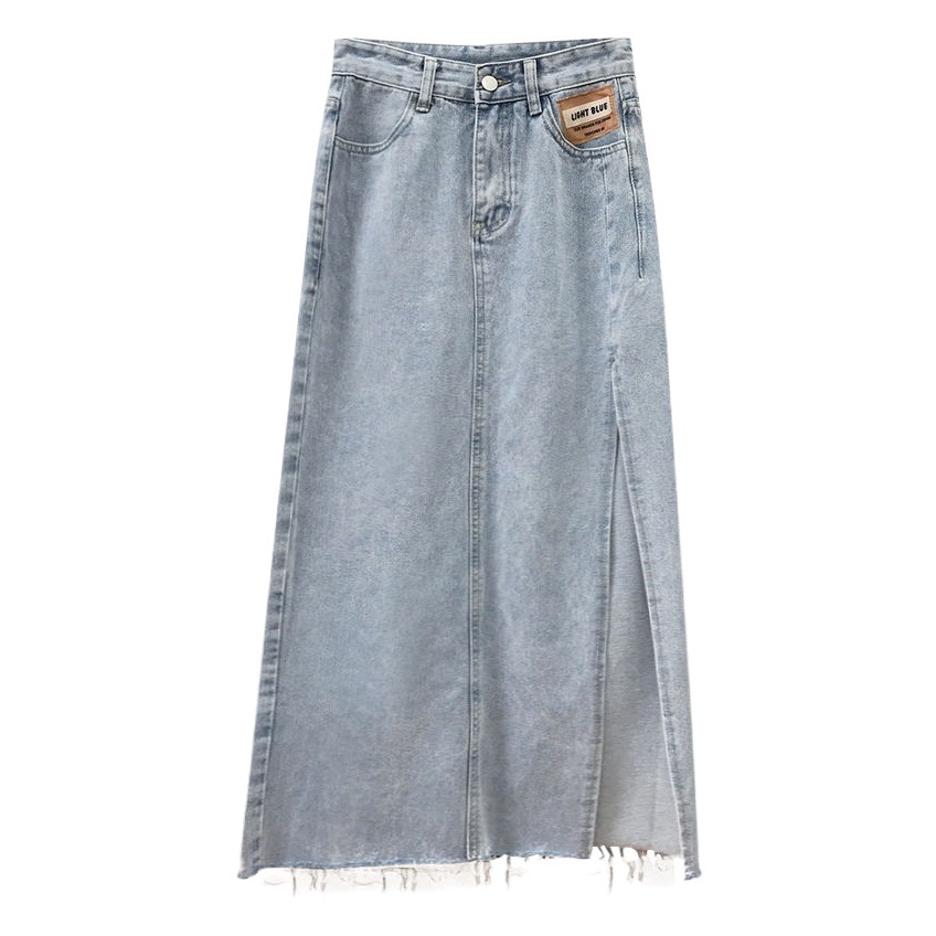 Denim Skirt Women's Summer High-Waisted A-Line Skirt with Asymmetrical Side Slits, Mid-Length Slimming Look Hip-Hugging Skirt Ins Trend