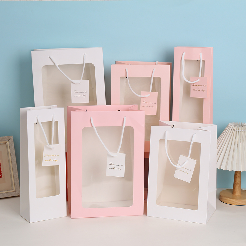 Open window transparent gift bag Valentine's Day will sell flowers handbag gift box holiday day handbag gift box