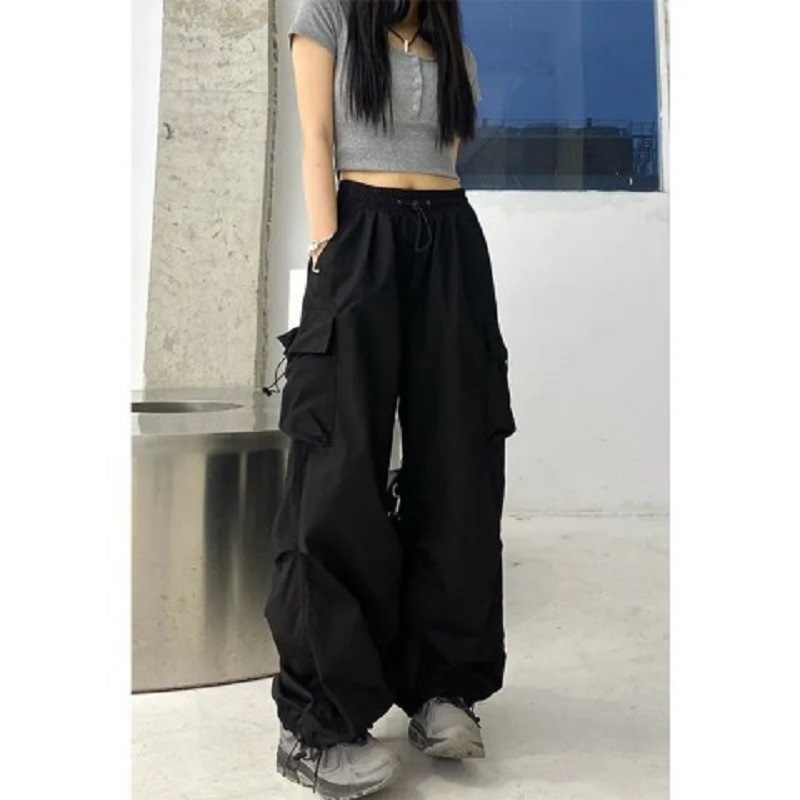 Loose Retro Straight-Leg 2024 Jogger Pants High Street Casual Trendy Pocket New Wide-Leg Cargo Pants Women Design