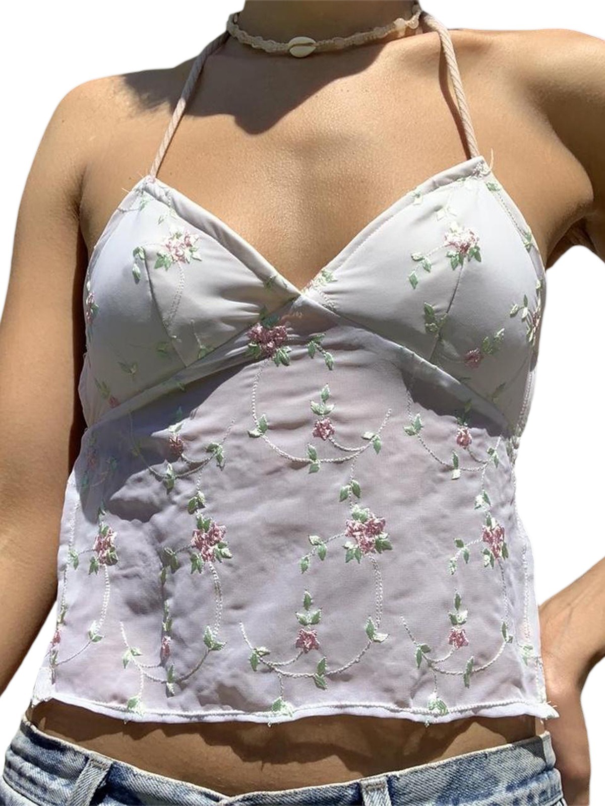 European and American Cross-border Sexy Lace Stitching Road North Embroidered V-neck Camisole Top