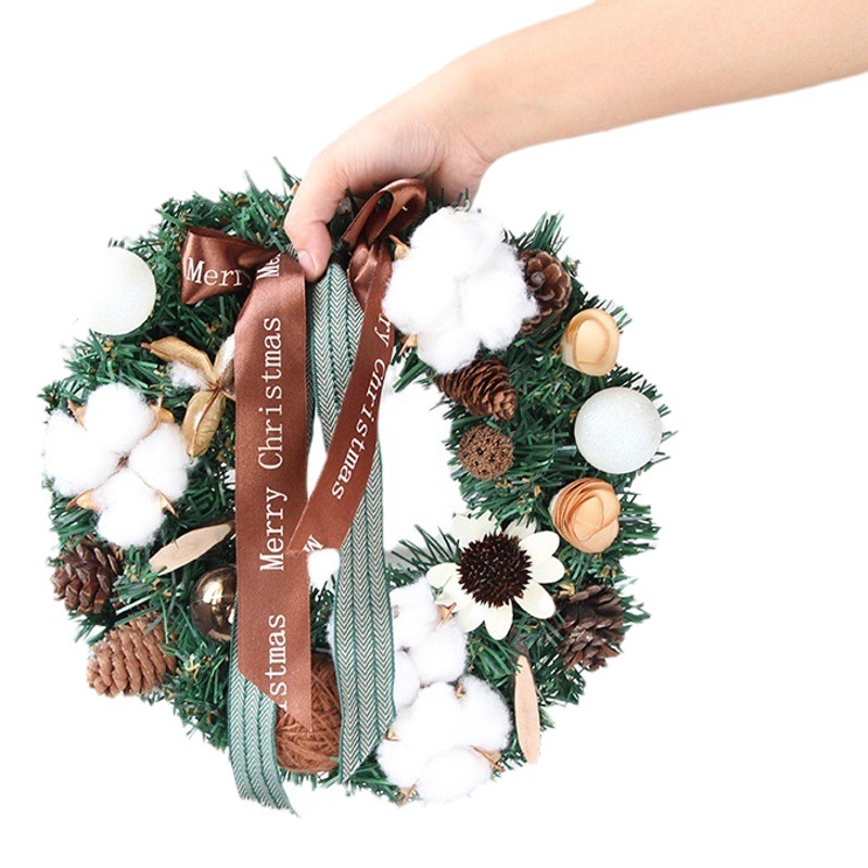 Picture of Pvc Wreath Simulated Cotton Pine Cone Door Hanging Christmas Home Decoration Wholesale Small Christmas Wreath
