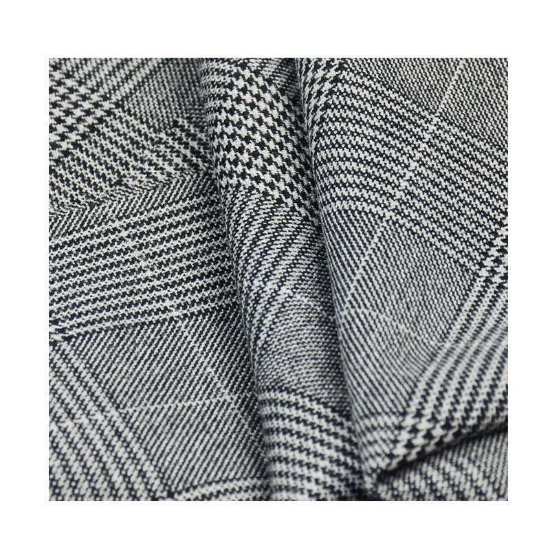 Polyester-Viscose Four-Way Stretch Yarn-Dyed Plaid Fabric Spring & Fall Women's Casual Windbreaker Suit Jacket and Pants Fabric