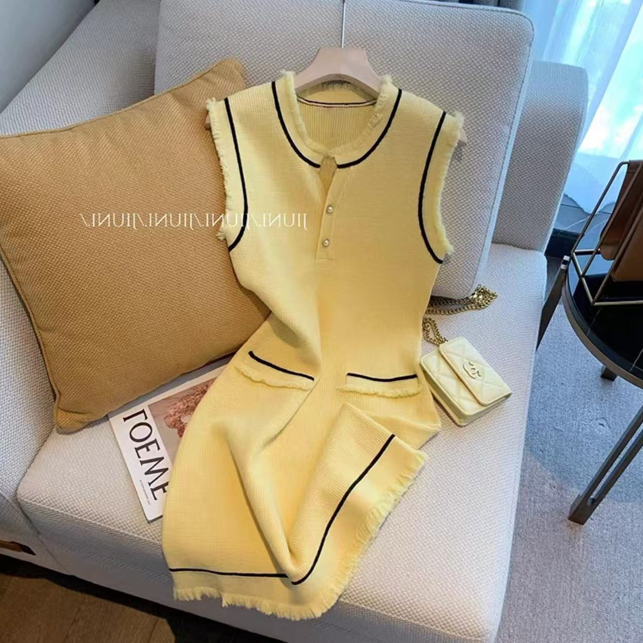 High-grade Yellow Chanel Style Sleeveless dress Women's 2025 Spring and Summer New Style Chic Slimming Skirt Ins