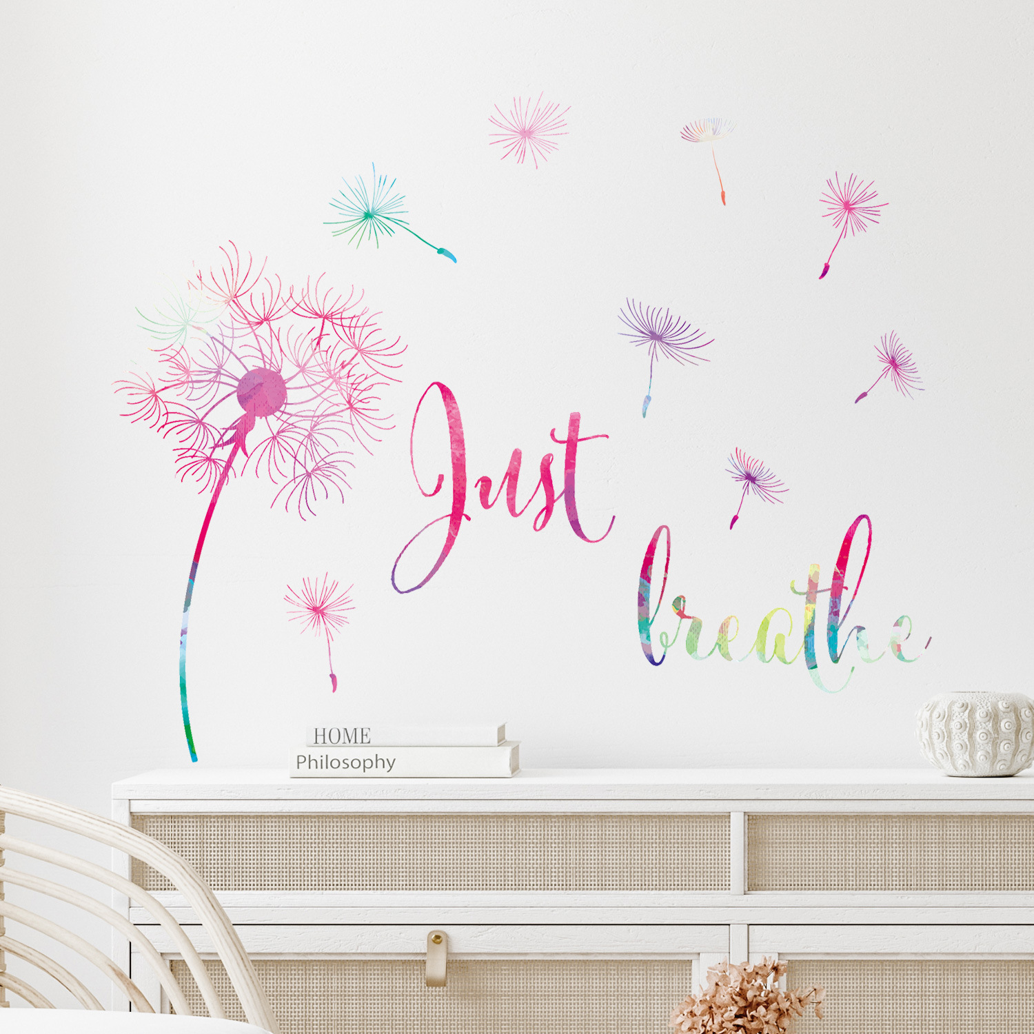 JUST BREATHE Watercolor Dandelion Cross Border Removable Bedroom Early Education Wall Decorative Wall Sticker MUP1718