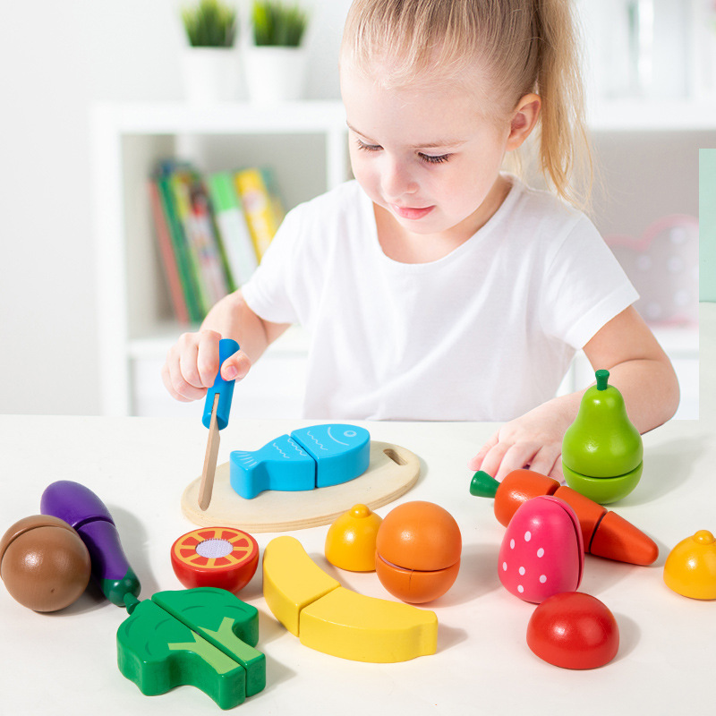 Picture of Children's Wooden Magnetic Fruit Cutting Toy Fruit and Vegetable Cutting Watch Baby Cutting Play Home Kitchen Toys