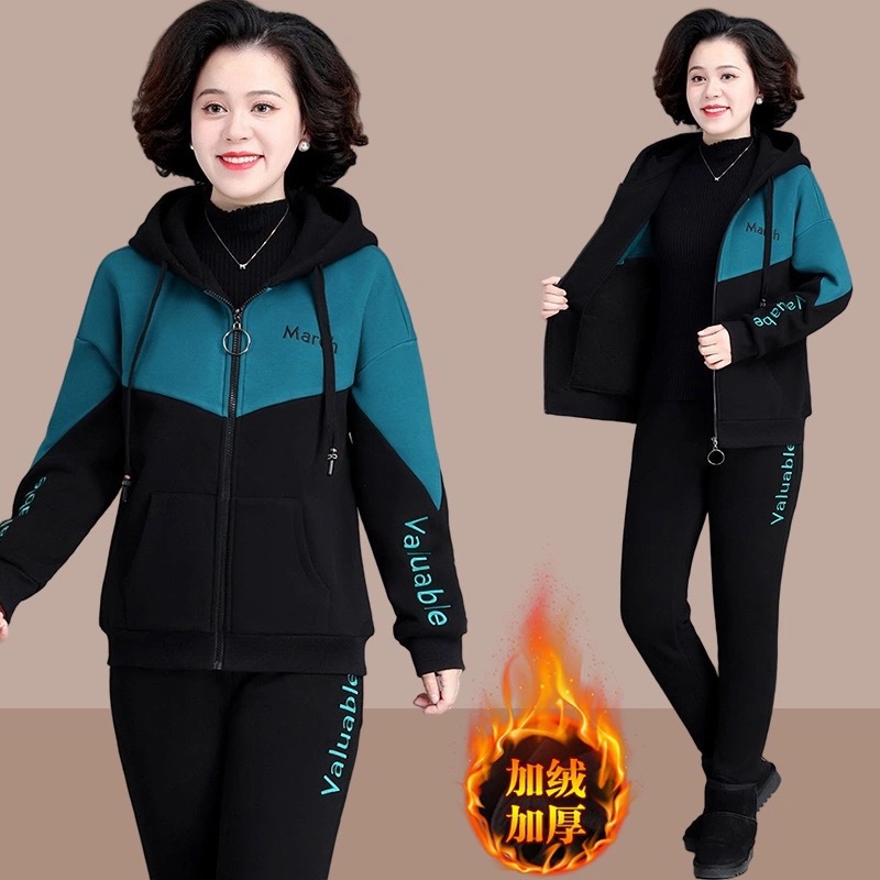 Picture of Middle-aged and elderly plus velvet padded sports suit women's autumn and winter middle-aged mother's western style coat winter casual two-piece suit